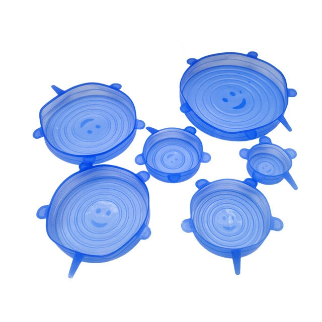 YAZJIWAN Silicone Stretch Lids, Durable & Eco-Friendly Elastic Lids  Reusable Heat Resistant Various Sizes Cover for Bowl (Blue-6pack)